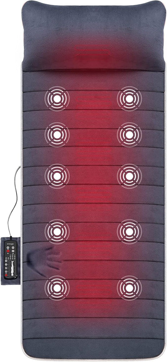 Snailax Memory Foam Massage Mat with Heat, 10 Vibrating Motors Full Body Massager Pad for Back Pain Relief, 6 Heating Pads for Neck, Lumbar, and Leg - Gifts for Men/Women