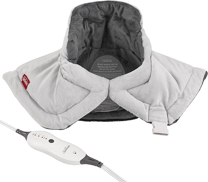 Sunbeam Contoured Heating Pad for Neck & Shoulder Pain Relief with Auto Shut Off Moist Heating Option 22 x 19 Grey