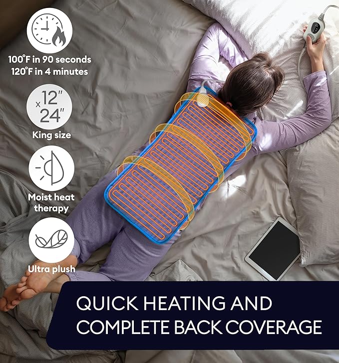 GENIANI Electric Heating Pad for Back Pain & Cramps Relief, Electric Throw, Auto Shut Off, Machine Washable, Moist Heat Pad for Neck & Shoulder - Valentines Day Gifts for Her, 12x24 Electric Blue