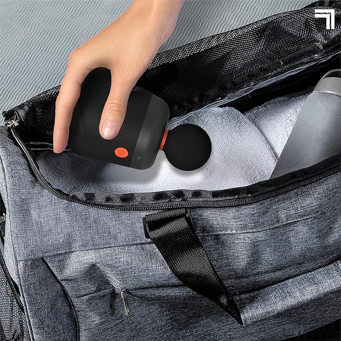 Sharper Image Mini Massage Gun, Powerboost Palm Rechargeable Deep Tissue Percussion Handheld Massager, 4 Adjustable Speeds, 4 Attachment Heads, Full Body Muscle Pain Relief Gift, Black